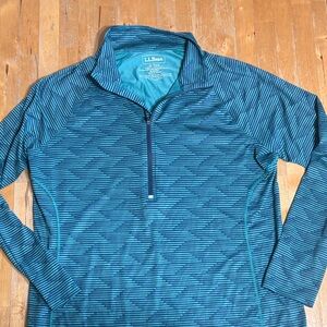 L.L. Bean Teal Striped Half-Zip Pullover